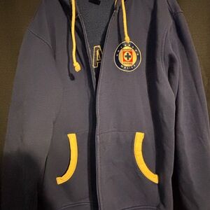 Navy Blue Hoodie with Yellow Accents
